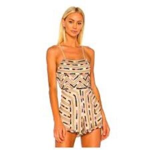 X By NBD Nea Romper Aztec Tan Multi Color Beaded Striped Romper Small Revolve